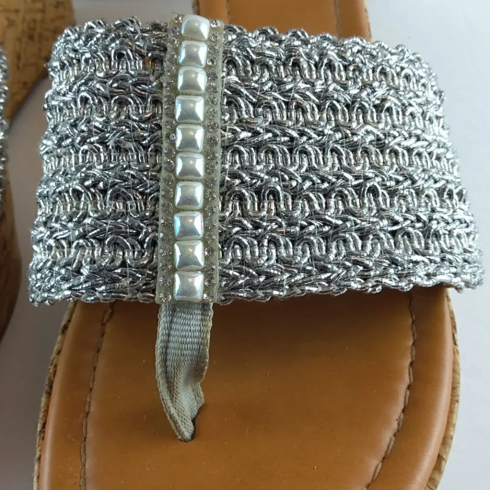 Jessica Cline Debut silver cork wedge heel slides